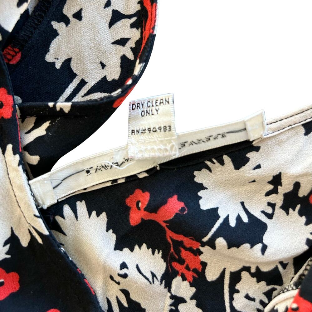 Vintage Diane von Furstenberg Silk Floral Midi Dress Black Red V Neck Size 10 - Picture 5 of 8